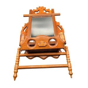 Antique Maple Wood Ornate Shaving/Vanity‎ Mirror 2 Candle Holders 13"x7.5"x20.5"